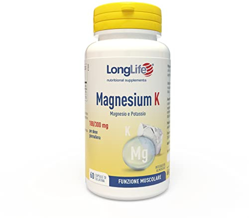 LongLife® Magnesium K | Integratore magnesio e potassio | Funzione muscolare e sistema nervoso | 1 mese di trattamento | Certificato Halal e Kosher | senza glutine