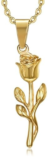 BOBIJOO JEWELRY - Pendentif Rose Symbole Amour Femme Collier Acier inoxydable Or Chaîne forçat