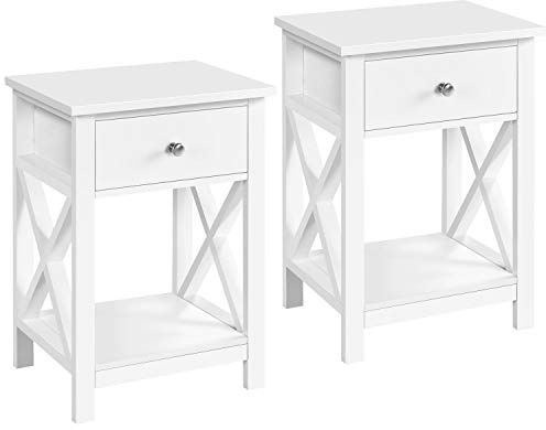 Yaheetech 2er Set Nachttisch Beistelltisch mit Schublade und Ablage kleine Couchtisch X-Form Telefontish für Schlafzimmer und Flur, Weiß, 40 x 30 x 55 cm