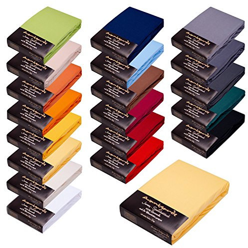AVANTGARDE Premium Spannbetttuch - 180x200-200x220-40cm Steg - auch für Boxspringbett & Wasserbett - Spannbettlaken ca.170g/m² - Bettlaken 100% Jersey Baumwolle, ÖKO-TEX (03 Hellgelb)