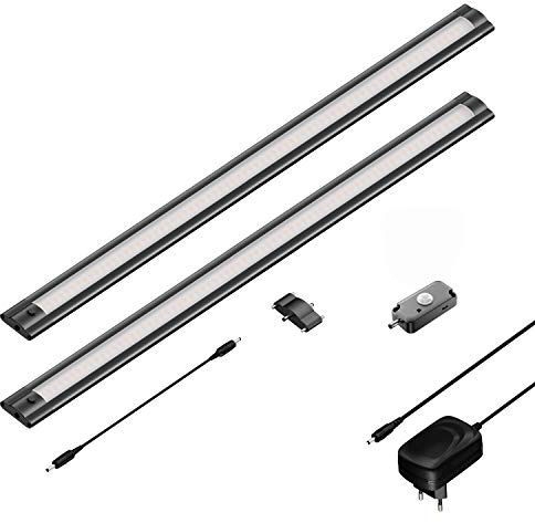 ledscom.de 2er Set LED Unterbau-Leuchte SIRIS schwarz matt mit Bewegungsmelder, flach, je 50cm, je 655lm, weiß