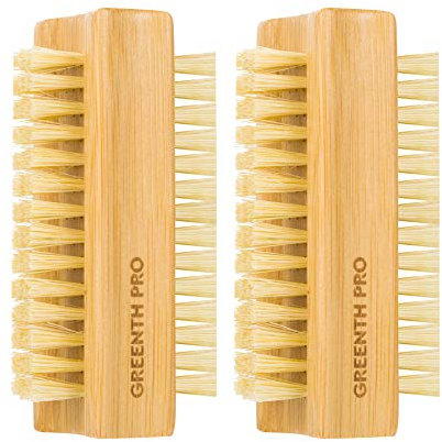 GREENTH PRO Lot de 2 brosses à ongles en bambou naturel double face en bois et sisal pour orteils et ongles