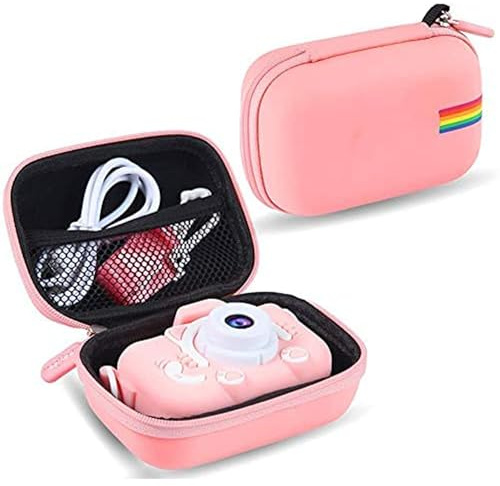 Leayjeen Étui pour Appareil Photo Compact Enfants Compatible avec ASTGMI/Gofunly/ZHUTA/Yokiss/HiMont/Hangrui/MJUM/HOOMOON, avec Bandoulière et Dragonne(Étui Uniquement) Rose