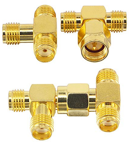 Boobrie 4PCS SMA Splitter Adapter Male to Dual Male Female Triple T 3 Way SMA T-type Splitter RF Adapter for WiFi Antenna Extension Cable FPV Drone