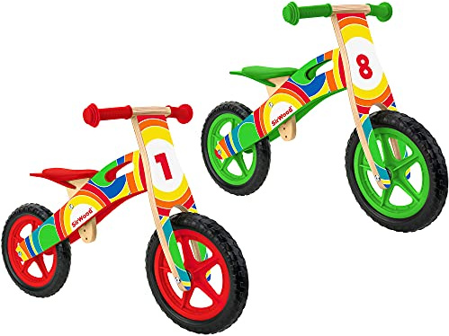 Globo Giocattoli - Bicicletta in Legno, Senza Pedali, con Ruote in Gomma e sellino Regolabile, 2 Colori Assortiti - Sirwood 39982