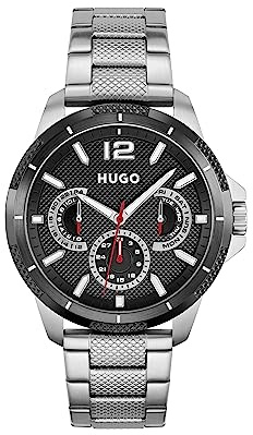HUGO Multi Zifferblatt Quarz Uhr für Herren Kollektion #Sport mit Silbernes Edelstahlarmband - 1530195