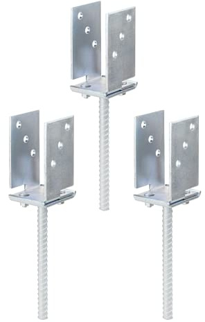 Alberts 215118 Ancre de poteau en U | réglable en largeur et à sceller | passivé | largeur 71-131 mm | ancrage béton 200 mm | Set de 3 pièces