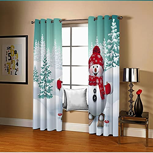 AMDXD Tende Natalizie, Tenda Per Finestra Cucina Poliestere Bianco E Verde Pupazzo di Neve Dell'Albero di Natale Tenda Oscurante 264x274CM