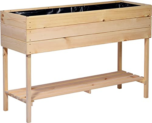 dobar® 58175FSCe breites Hochbeet XL aus Holz |Erhöhtes Gemüsebeet | Kräuterbeet aus Holz | Pflanzkasten für Balkon/Garten/Terrasse | Salatbeet für die Anzucht | 117 x 40 x 78 cm | Natur