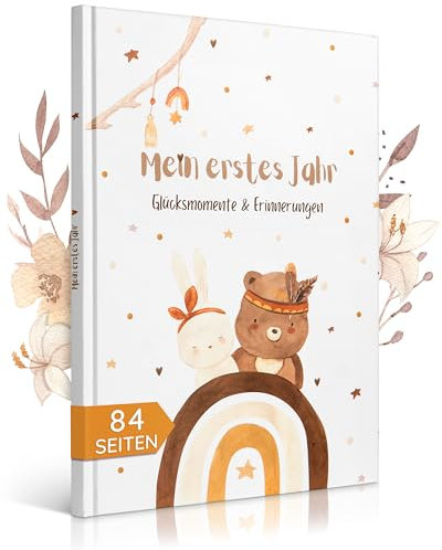 EULENTALER® Das Original Babytagebuch Boho I Von Pädagogen gestaltet I Mit süßen Waldtieren & stabilem Papier I Viel Platz für Fotos I Babyalbum Mein erstes Jahr – Geschenk zur Geburt & Babyparty