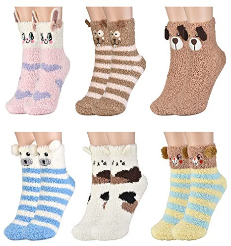 colornival 6 Paia Calzini Natalizi Calze Donna Invernali, Morbide Soffici Termiche Calzini Pile di Corallo Pantofola - Calzettoni Caldi da Pavimento per Casa e Letto