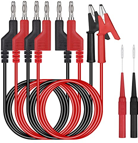 Hejo Messleitungen Set mit Krokodilklemmen Kabel, Bananenstecker Kabel | Rot und Schwarz, 4 Stück 4mm Kabel mit 2 Stück Prüfspitzen, 1 m Messkabel für Multimeter
