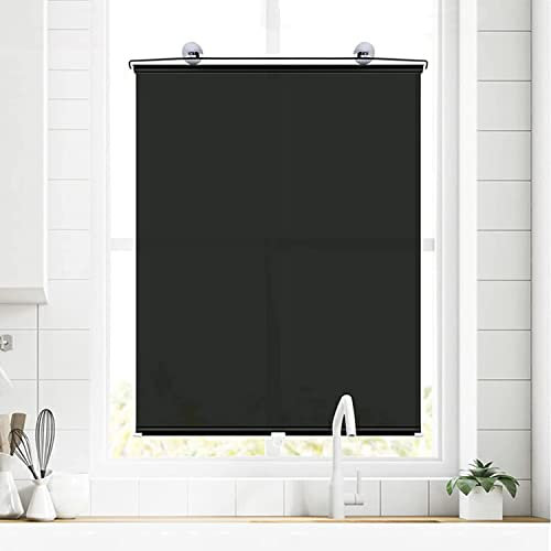 Saugnapfes Rollo Fensterrollo Verdunkelungsrollo Beschichtung Einziehbarer Auto Sonnenblende,Sichtschutz und Sonnenschutz Jalousien,Ohne Bohren,mit Saugnapf (W45xH125cm(18x49in),Black2)