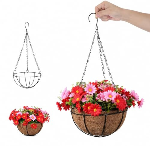 MAGICLULU Artificial Hanging Flowers in Basket - 50cm Realistic Silk Floral Hanging Plant with UV-Resistant Foliage & Sturdy Metal Chain, Faux Hanging Basket for Garden, Patio, Porch & Home Decor