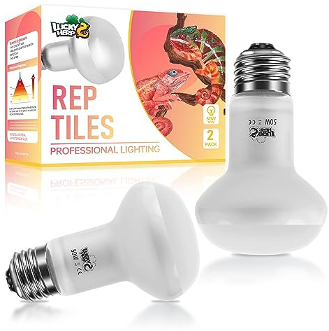 LUCKY HERP Reptile Heat Lamp Bulb(50W 2 Pack), Daylight Basking Spot Heat Lamp for Reptile, Vivarium UVA Heat Light Bulb for Tortoise, Turtle, Snake, Puppies, Chicks, Bearded Dragon