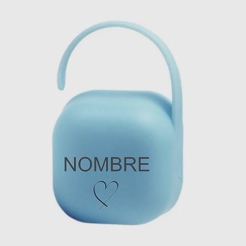 IDeluxe. Chupetero portachupetes personalizado con nombre AZUL y CORAZON. Caja para chupetes.Ideal para regalo bonito y único.