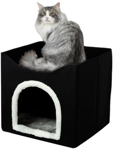 Faltbares Katzenhaus, Katzenhöhle 2 Schicht Würfel Großer Raum Katzenbett Faltbarer Katzenwürfel Und Katzenhöhle Mit Bett Wetterfeste Und Isolierte Doppellagige Haustierhütte Für Kleine Mittlere Haust