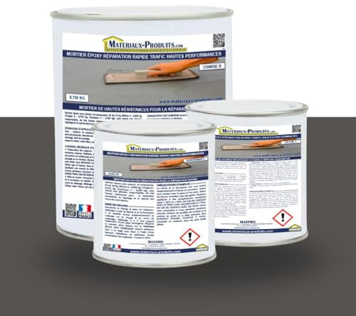MATPRO - Mortier Époxy Réparation Rapide Trafic - Sans Solvant ni Retrait - Réparation Sols Béton Escaliers - Antidérapant et Imperméable - Gris Basalte - 5Kg
