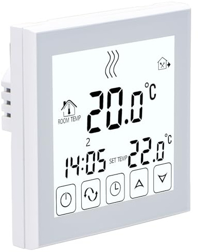 Wengart 24V Fußbodenheizung Thermostat mit Touchscreen für Wasser Fußbodenheizung Raumthermostat Digital WG03-1,3A Unterputz Montage, Weiße Hintergrundbeleuchtung