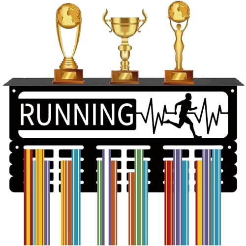 CREATCABIN Medaillenaufhänger Für Läufer,Medaillenhalter Mit Ablage,Trophäenständer,Wandmontage,Rahmen,Eisen,Sportmedaillenhaken,Organizer Zum Aufhängen,Auszeichnungen,Marathon-Athleten,40x20x10cm