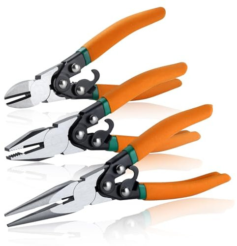 SPEEDWOX 3Pcs Compound Action Pliers Compound Pliers 6.5 Compound Action Diagonal Cutters Wire Cutters 7 Compound Action Lineman Pliers 8 Compound Action Long Nose Pliers with Safety Lock