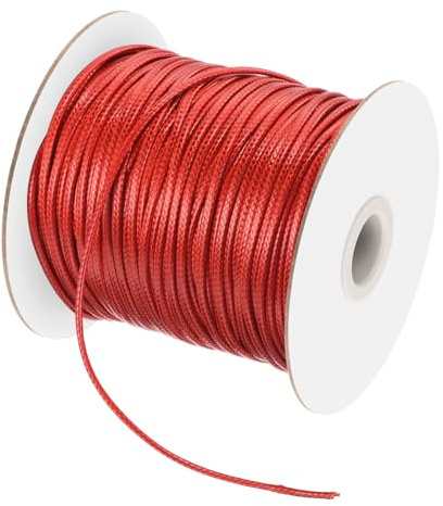 QUARKZMAN Cordón Trenzado de Poliéster, 3mm Cuerda Trenzada Hilo de Cera Cordón Encerado Hilo Encerado para Hacer Pulseras, Collares, Bisutería y Manualidades, Rojo, 40m Largo