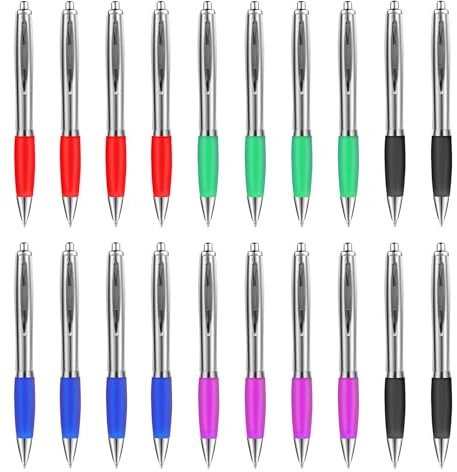 Newpop 20 Stück Kugelschreiber Set, Einziehbarer Pen, Kulischreiber Bunte Gehäuse, Kuli Ergonomischer, Druckkugelschreiber, Kullis Dicker Griff Blauschreibender, für Büro und Haushalt