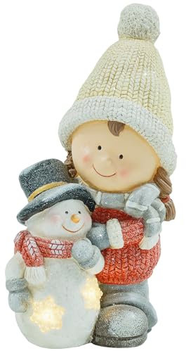 HOMCOM Weihnachtsdeko Figur, Weihnachtswichtel mit Schneemann, 45,5 cm Weihnachtsfigur mit LED-Licht, Dekofigur zu Weihnachten, für In- und Outdoor