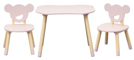 Rebecca Mobili Tavolino e 2 Sedie per Bimbi, Set Tavolo con Seggiole, Rosa Marrone, MDF Pino, Stile Scandinavo - Misure: 44 x 60 x 56 cm / 47 x 30 x 28 cm - Art. RE7138