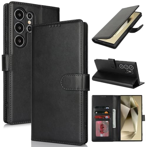 Zouzt Hülle für Samsung Galaxy S24 Ultra, Premium PU Leder, Schwarz | Handyhülle mit Kartenfächern, Magnet Klapp Schutzhülle, Stoßfeste TPU-Innenhülle, Frauen Männer, Leather Wallet Phone Case