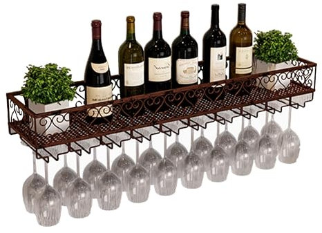 WXZXWXZX Botellero Vino Pared Vinoteca Mueble Bar Garrafeira Mini Bar Wine Rack Mueble Comedor Cocina con Soporte Copas Colgante Mini Bar para Casa Salon Cocina Bar Comedor(Bronze,80cm/31.5in)