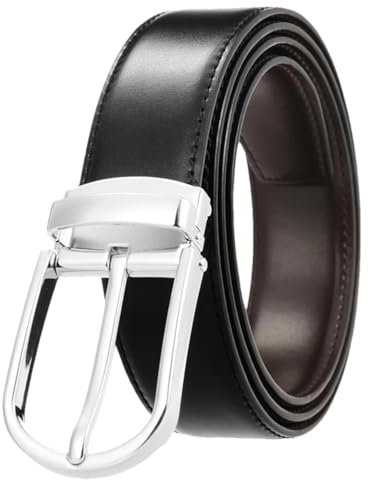 Herren Wendegürtel Rindsleder Silber Schnalle Gürtel Echt Leder Hosengürtel, 2, 110 cm
