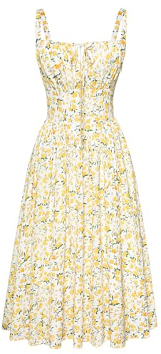 SCARLET DARKNESS Vestito Donna Estivo, Lungo ed Elegante, Abito con Stampa e Spalline in Stile Vittoriano Giallo XL