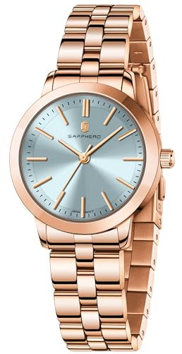 SAPPHERO Damenuhr Analog Quartz Armbanduhr Damen mit Edelstahlarmband 31mm Gehäusegröße 5ATM Wasserdicht Uhr Geschenk für Damen- Erhältlich aus Gold oder Silber