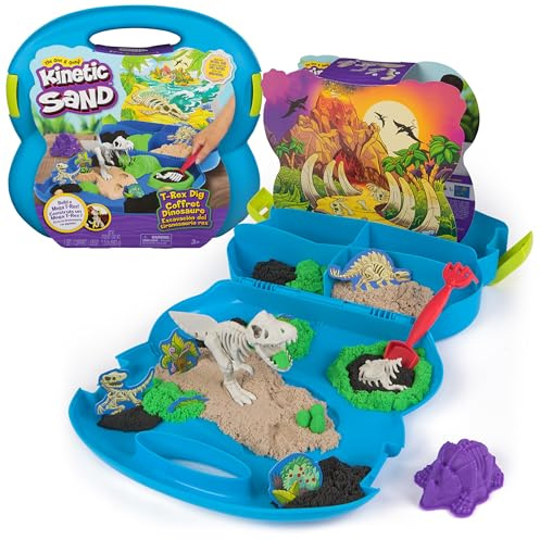 Kinetic Sand, Set Scavo del T-Rex, 680 g di Sabbia da Gioco, 5 Attrezzi Multiuso a Forma di fossili e Pala, Custodia Riutilizzabile, Giocattoli sensoriali per Bambini dai 3 Anni in su