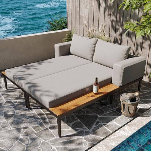 DRIXNO Outdoor Patio Daybed,Double Lounge Bed, Outdoor-Liegestuhl,Multifunktionales wasserdichtes Sofabett, Doppel-Liegebett mit Regalen,Sun Lounger for Patio, Garden & Balcony