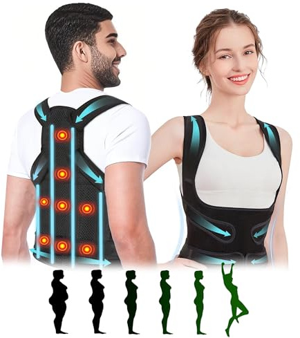 Perechges 8 Imanes Corrector Postura Espalda, Back Posture Corrector, Espalda Recta Soporte Ajustable Cuello Hombros Espalda, Corrección Postura Espinal Favorece Físico Mujer Hombre