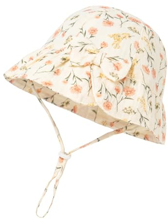 Glad körsbär – fiskarhatt sommar för baby pojkar flickor solhatt solskydd hatt bomull andas barn med brett brätte fiskarhatt buckethatt för semester utomhus – 0–12 månader, Beige blommor, 0-12 månader