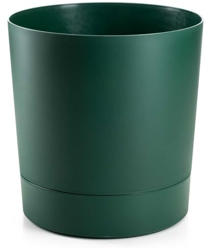 HowHomely Pot de fleurs avec soucoupe - Résistant aux intempéries - 35 x 36,8 cm - Pot de fleurs durable et léger - Vert - Pour décoration de salon, jardin ou terrasse