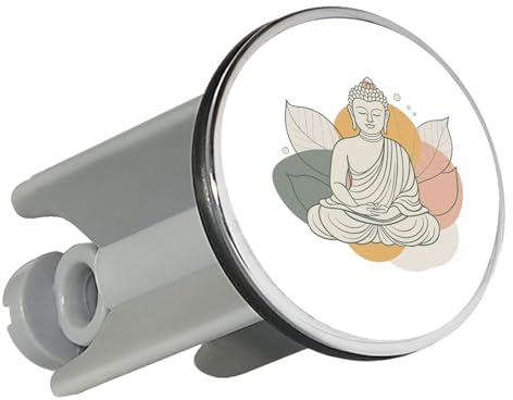 Huuraa Waschbeckenstöpsel Buddha Buddhismus Geschenk | Universal Stopfen 4cm höhenverstellbar Abflussstopfen Geschenkidee Stöpsel mit Motiv für das Waschbecken
