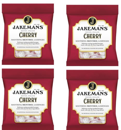 Throat Lozenges Multipack – Set of 4 Bags of Cherry Lozenges (73g Each) – Soothing Relief – Packed by Black Nore Gifts