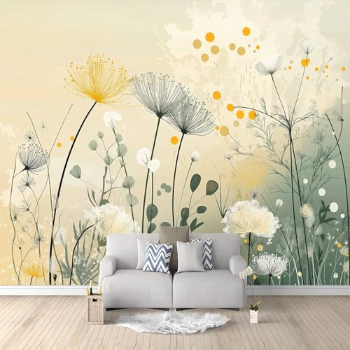 Générique Papier Peint Panoramique Fleurs Sauvages Plantes Fleurs 250x175 cm Papier Peint Intissé Mural, Poster Geant Mural 3D, pour Salon Chambre d'enfants restaurant Décoration Murale