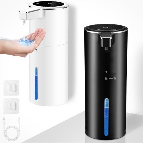 Seifenspender Automatisch,Wandbefestigung Berührungslos 400ml Elektrischer Seifenspender mit Sensor,USB Wiederaufladbar 1800-mAh-Akku für Bad,Küche,Büro (Flüssigkeit,Schwarz)