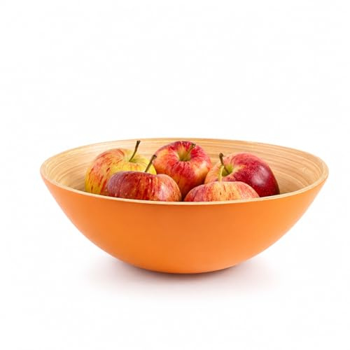 TONKING Handcrafted 25cm Bamboo Serving Bowl – Wooden Bowl for Fruit, Salad, Vegetables – Eco-Friendly & Stylish Tableware Mustard Yellow M