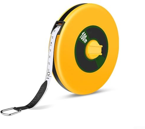 Ruban à mesurer en fibre de 10 m, 20 m, 30 m, 50 m, 100 m avec roues pivotantes, matériau ABS, jaune, outil de mesure manuel télescopique pour le travail du bois (100 m)