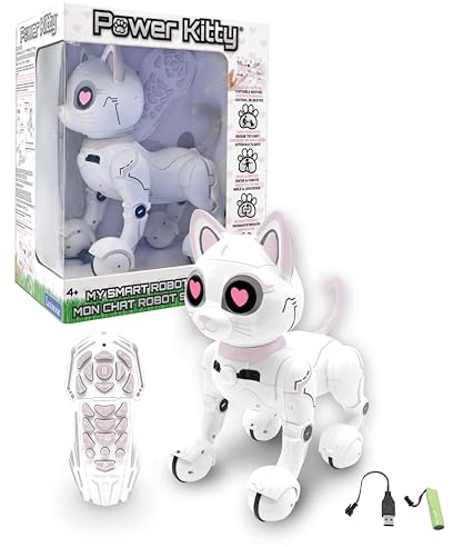 Lexibook - Power Kitty® - Chat Robot Télécommandé, Robot Intelligent Programmable, Lumière, Son, Blanc/Rose - KITTY01LXB
