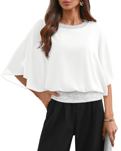 For G and PL Women's Sequin Formal Dressy Wedding Top Batwing Sleeve Chiffon Party Shirt