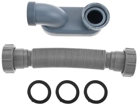 Sifone a P piatto flessibile a basso profilo da 1-1/2, kit tubo di scarico for vasca da bagno e doccia for vasche autoportanti e camper, materiale ABS con nastro sigillante