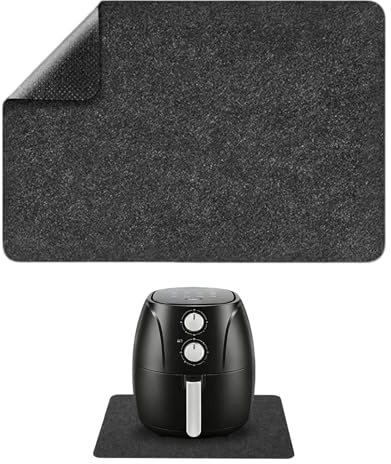 44 x 30cm Heat Resistant Mat for Air Fryer, Non-Slip Waterproof Kitchen Counter Protector, Silicone Composite Heat Proof Pad for Coffee Maker Toaster Microwave Black