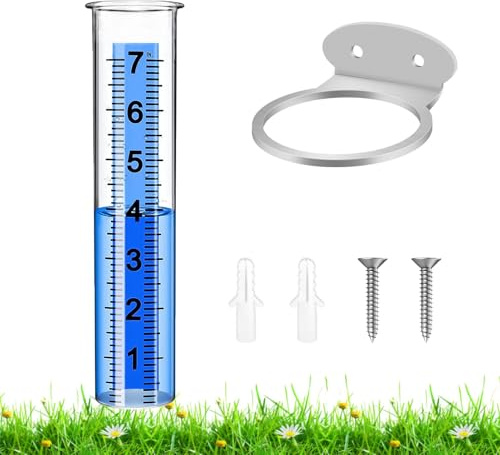 Pluviometro da Esterno - Misuratore d'Acqua Antigelo | Strumento Misurazione Pioggia Preciso tipo Giardino o Prato, Tubo Trasparente con Grandi Numeri, Include Supporto Montaggio oppure Viti